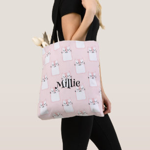 Custom Girls Name Cute Cat Pattern School Tote Bag
