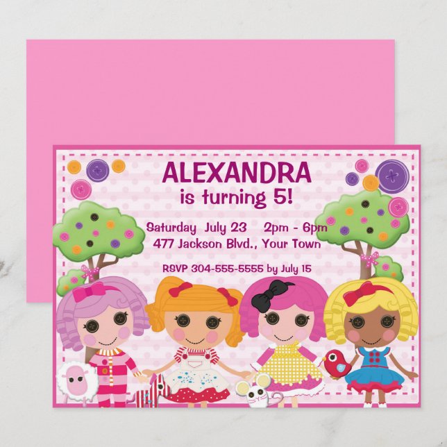 Custom Girls Ragdoll Birthday Party Invitation (Front/Back)
