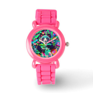 Custom Girls Rainbow Panda Name Watch