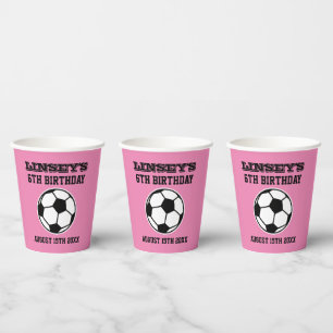 Custom girl's soccer sports Birthday party pink Paper Cups