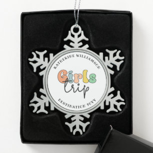 Custom Girls Trip   Cute Girls weekend vacation Snowflake Pewter Christmas Ornament
