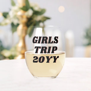 Custom Girls Trip Retro Girls Weekend Stemless Wine Glass