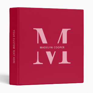 Custom Girly Chic Red Pink Monogram Office School Binder