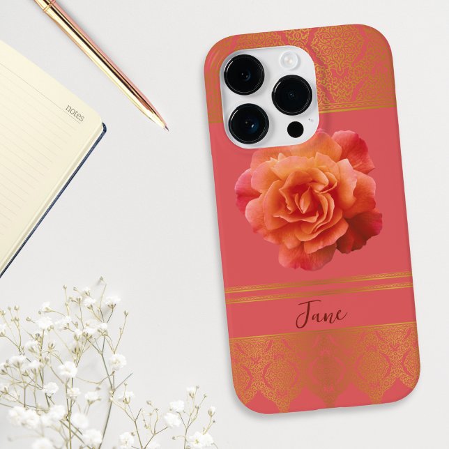 Custom Girly Floral Pink and Golden Damask Lace Case-Mate iPhone Case (Creator Uploaded)