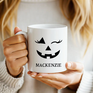 Custom Girly Jack O Lantern Pumpkin Face Halloween Mug