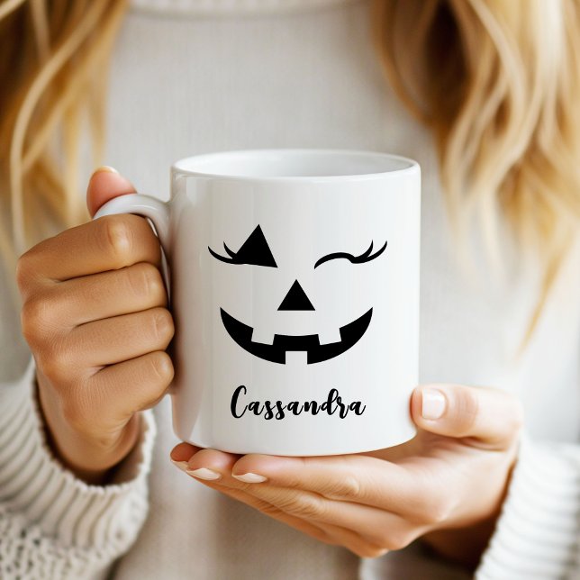Custom Girly Jack O Lantern Pumpkin Face Halloween Mug (Custom Girly Jack O Lantern Pumpkin Face Halloween Mug)