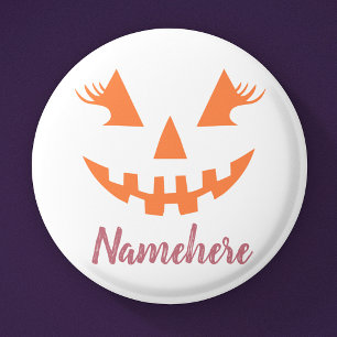 Custom Girly Jack O Lantern Pumpkin Halloween 1 Inch Round Button
