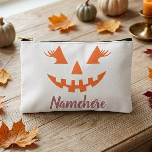 Custom Girly Jack O Lantern Pumpkin Halloween Accessory Pouch