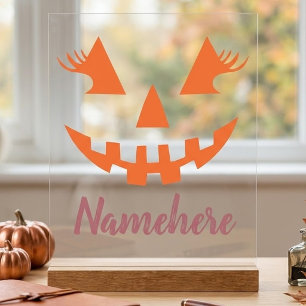 Custom Girly Jack O Lantern Pumpkin Halloween Acrylic Sign