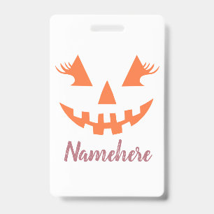 Custom Girly Jack O Lantern Pumpkin Halloween Badge
