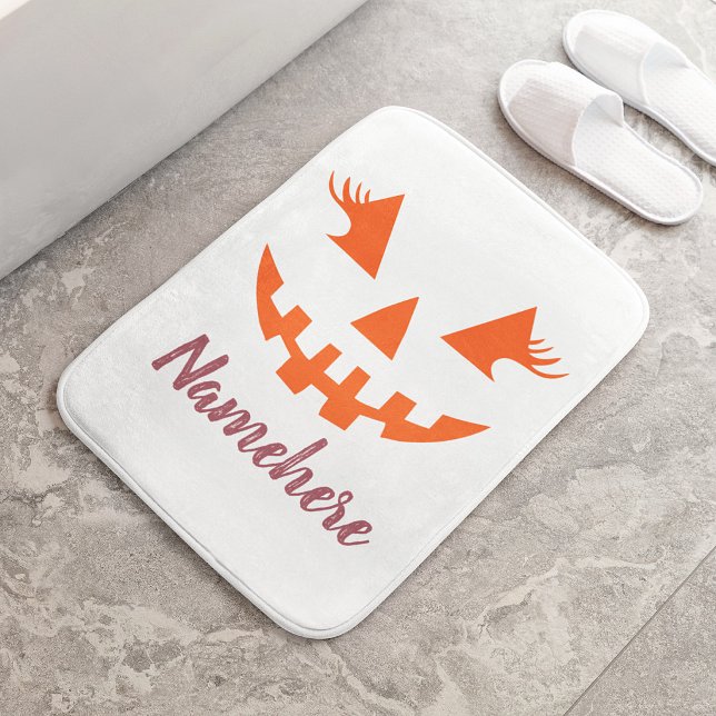Custom Girly Jack O Lantern Pumpkin Halloween Bath Mat (Creator Uploaded)