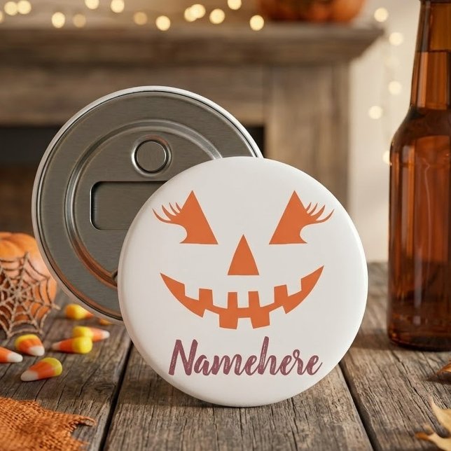 Custom Girly Jack O Lantern Pumpkin Halloween Bottle Opener (Creator Uploaded)