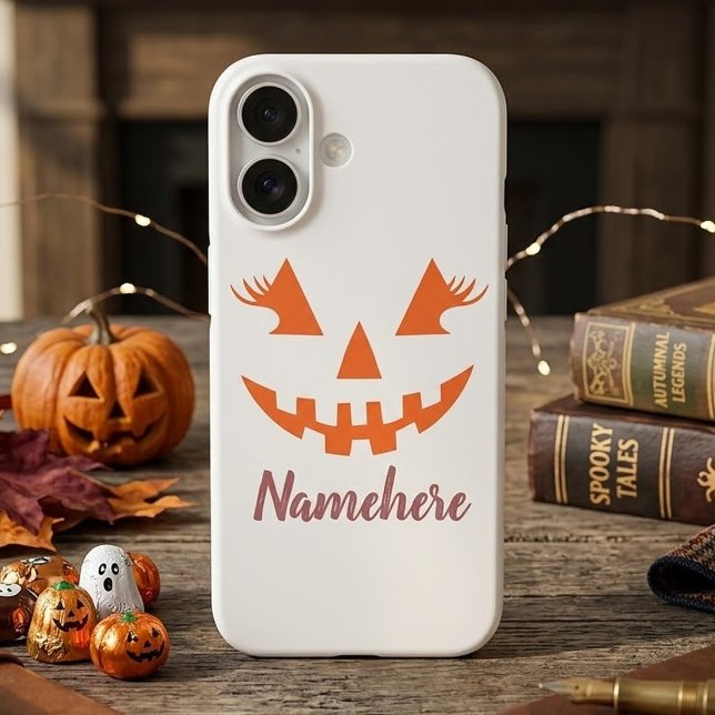 Custom Girly Jack O Lantern Pumpkin Halloween Case-Mate iPhone Case (Creator Uploaded)