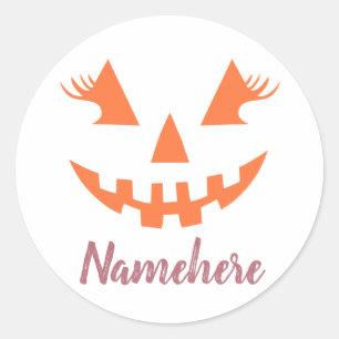Custom Girly Jack O Lantern Pumpkin Halloween Classic Round Sticker