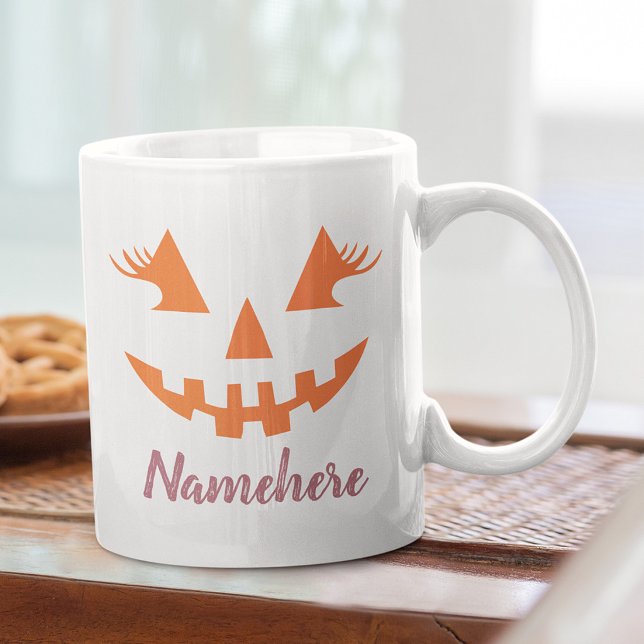 Custom Girly Jack O Lantern Pumpkin Halloween Coffee Mug (Creator Uploaded)