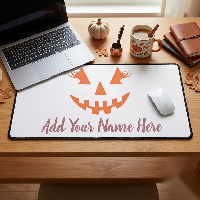 Custom Girly Jack O Lantern Pumpkin Halloween Desk Mat (Creator Uploaded)