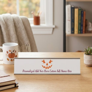 Custom Girly Jack O Lantern Pumpkin Halloween Desk Name Plate
