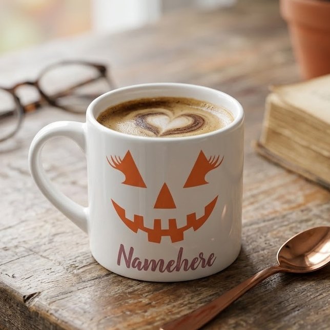 Custom Girly Jack O Lantern Pumpkin Halloween Espresso Cup (Creator Uploaded)