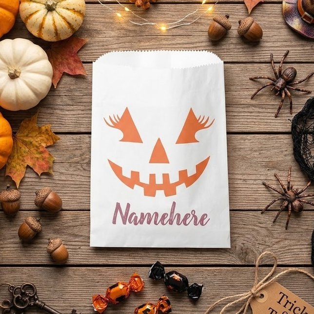 Custom Girly Jack O Lantern Pumpkin Halloween Favour Bag (Creator Uploaded)