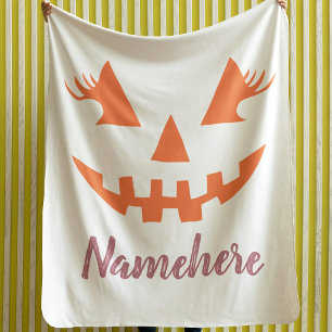 Custom Girly Jack O Lantern Pumpkin Halloween Fleece Blanket