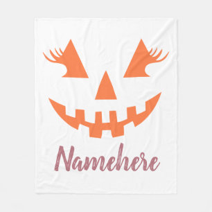 Custom Girly Jack O Lantern Pumpkin Halloween Fleece Blanket