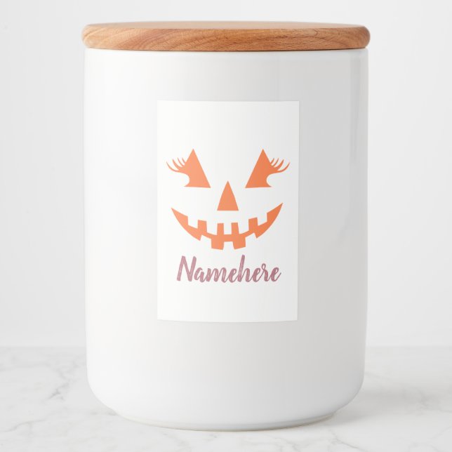 Custom Girly Jack O Lantern Pumpkin Halloween Food Label (Front)