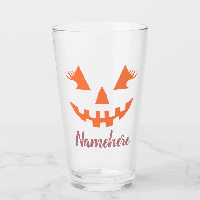 Custom Girly Jack O Lantern Pumpkin Halloween Glass (Front)