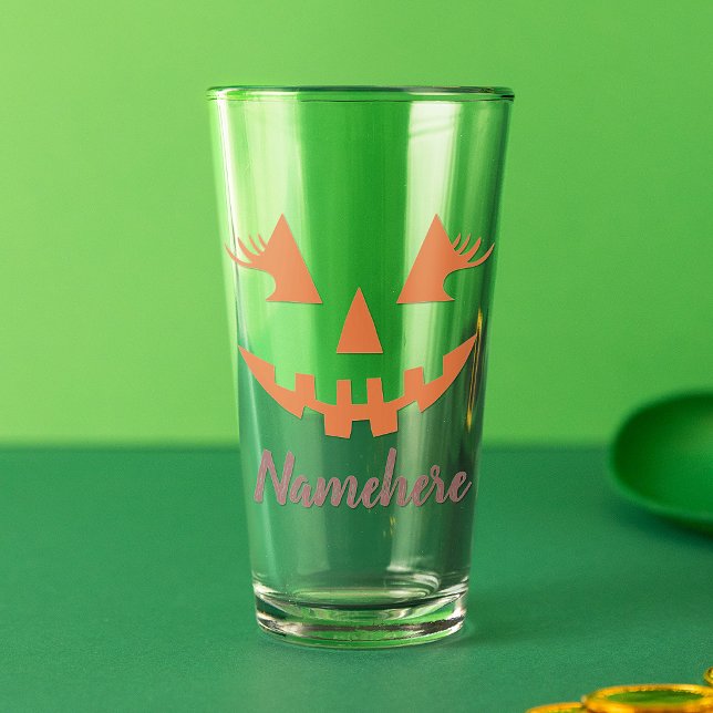 Custom Girly Jack O Lantern Pumpkin Halloween Glass (Creator Uploaded)