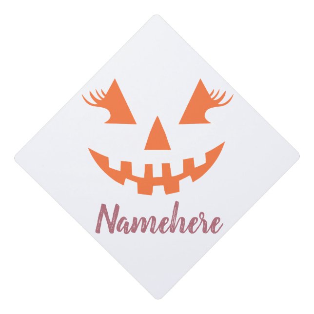 Custom Girly Jack O Lantern Pumpkin Halloween Graduation Cap Topper (Front)