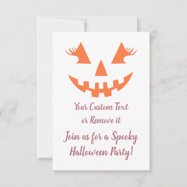 Custom Girly Jack O Lantern Pumpkin Halloween Invitation (Front)