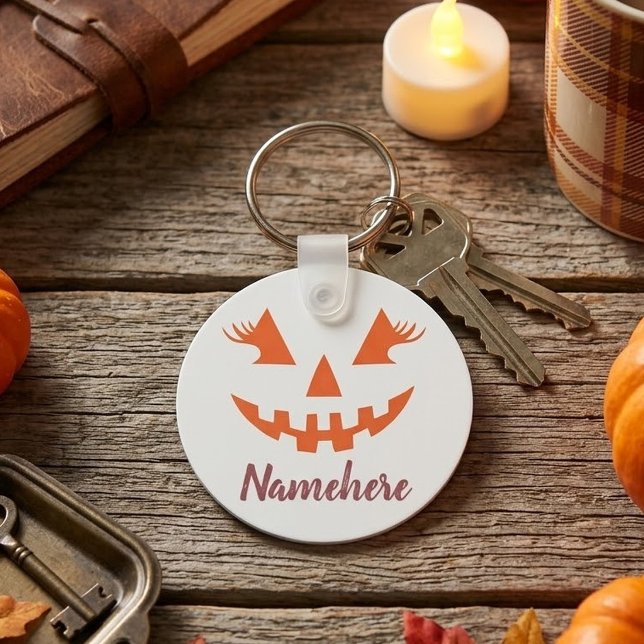 Custom Girly Jack O Lantern Pumpkin Halloween Keychain (Creator Uploaded)
