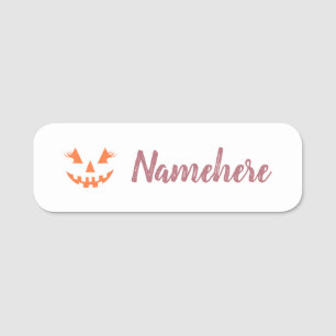 Custom Girly Jack O Lantern Pumpkin Halloween Name Tag