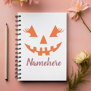 Custom Girly Jack O Lantern Pumpkin Halloween Notebook