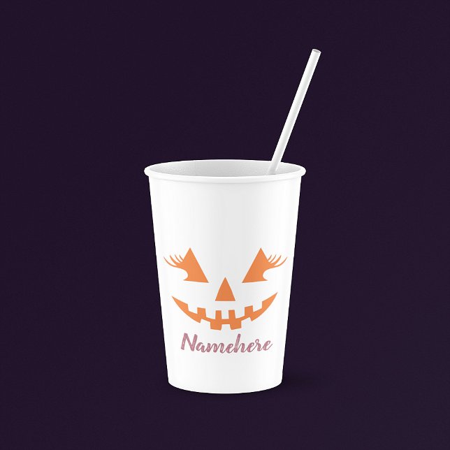 Custom Girly Jack O Lantern Pumpkin Halloween Paper Cups (Creator Uploaded)