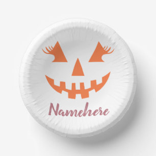 Custom Girly Jack O Lantern Pumpkin Halloween Paper Plate