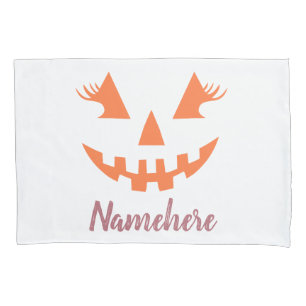 Custom Girly Jack O Lantern Pumpkin Halloween Pillowcase