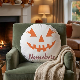 Custom Girly Jack O Lantern Pumpkin Halloween Round Pillow