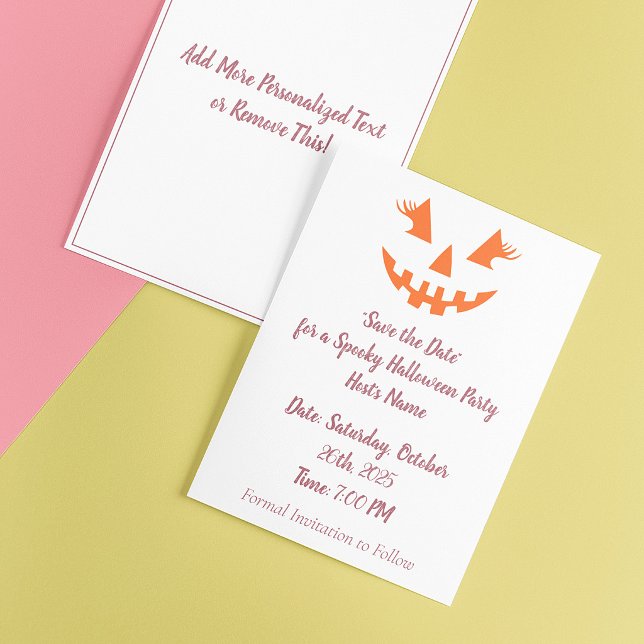 Custom Girly Jack O Lantern Pumpkin Halloween Save The Date (Creator Uploaded)