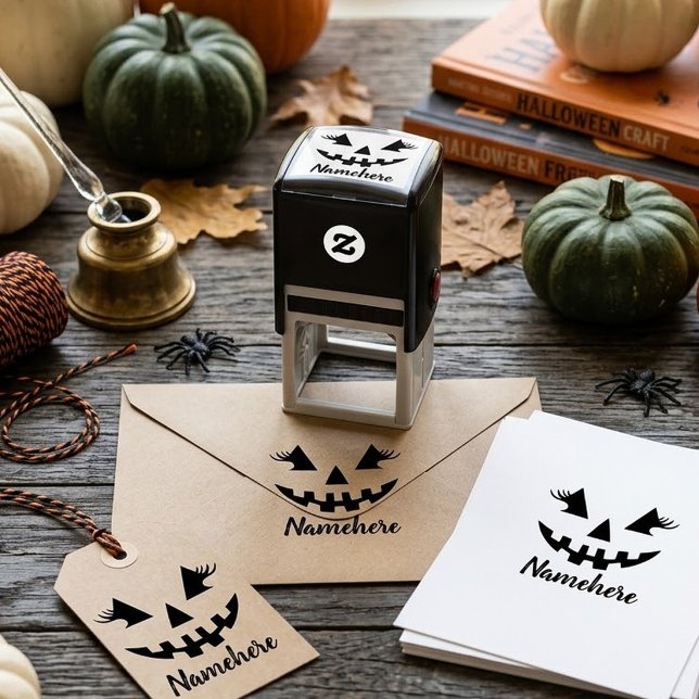 Custom Girly Jack O Lantern Pumpkin Halloween Self-inking Stamp (Creator Uploaded)