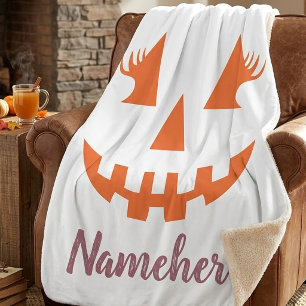 Custom Girly Jack O Lantern Pumpkin Halloween Sherpa Blanket