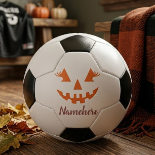 Custom Girly Jack O Lantern Pumpkin Halloween Soccer Ball