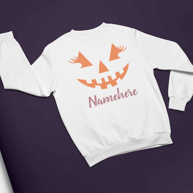 Custom Girly Jack O Lantern Pumpkin Halloween Sweatshirt (Creator Uploaded)