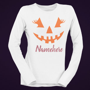 Custom Girly Jack O Lantern Pumpkin Halloween T-Shirt