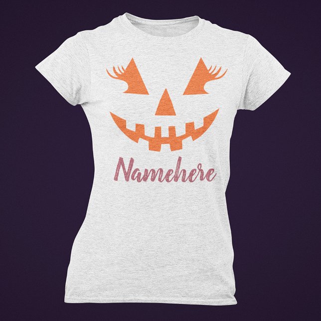 Custom Girly Jack O Lantern Pumpkin Halloween T-Shirt (Creator Uploaded)