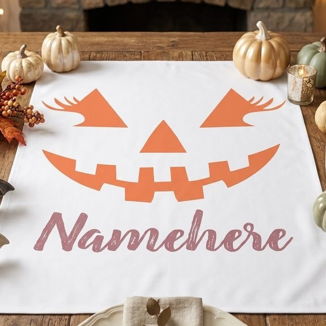 Custom Girly Jack O Lantern Pumpkin Halloween Tablecloth (Creator Uploaded)