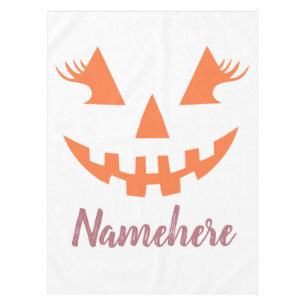 Custom Girly Jack O Lantern Pumpkin Halloween Tablecloth