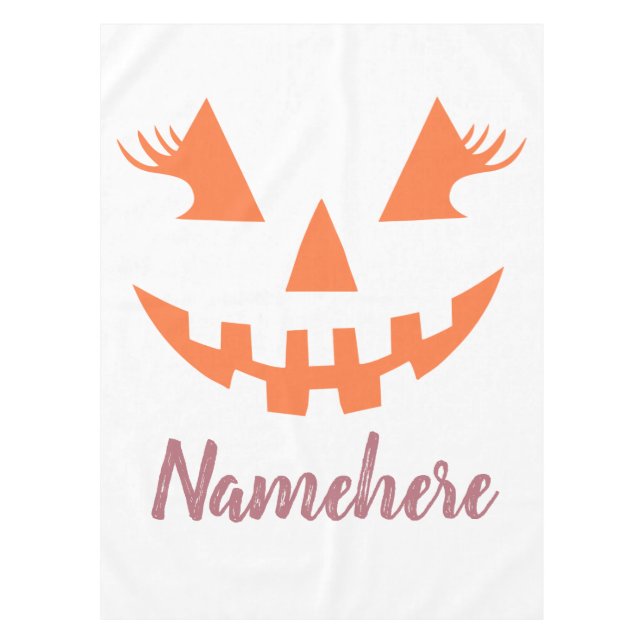 Custom Girly Jack O Lantern Pumpkin Halloween Tablecloth (Front)