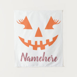 Custom Girly Jack O Lantern Pumpkin Halloween Tapestry