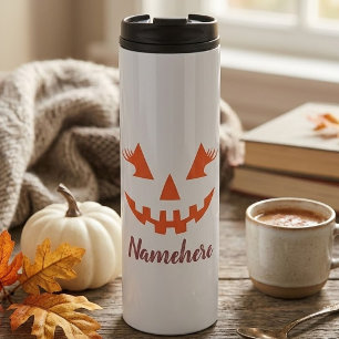 Custom Girly Jack O Lantern Pumpkin Halloween Thermal Tumbler