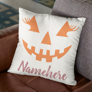 Custom Girly Jack O Lantern Pumpkin Halloween Throw Pillow